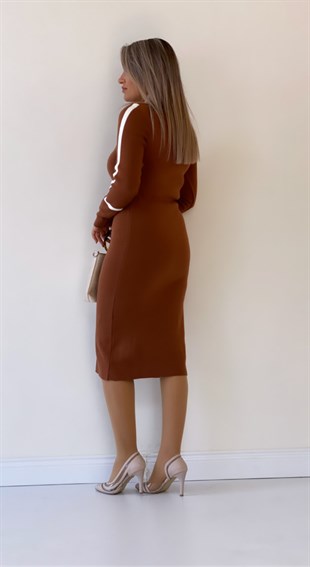 İntersiye Çelik Triko Elbise Kahverengi