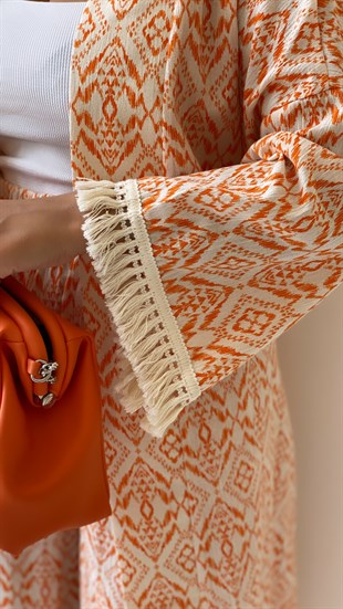 Kolları Püsküllü Kimono Takım Turuncu